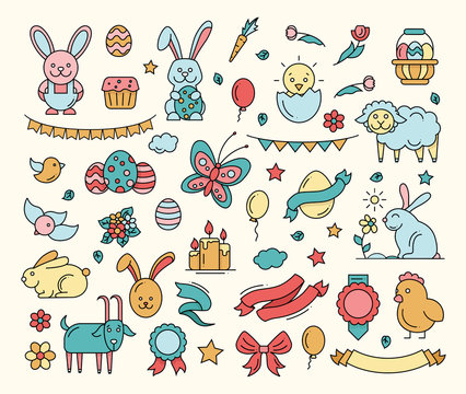 Easter - cartoon icons set