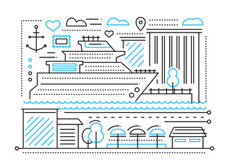 Naklejka premium Voyage trip - line flat design illustration