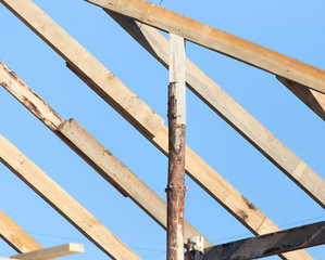 Wooden roof frame on a construction site