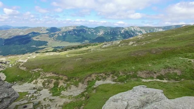 Aerial view of Babele natural monument in Bucegi mountains, Romania