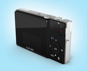 digital photo camera on blue gradient background 3d render