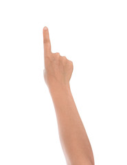 pointing the finger, female hand, isolated