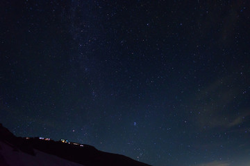 長野　北アルプス　星空と白馬岳山頂