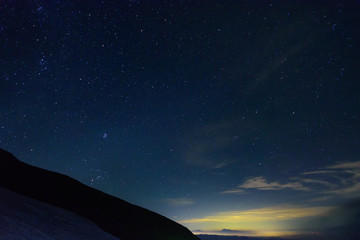 長野　北アルプス　星空と白馬岳山頂