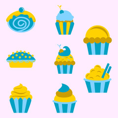 Cupcakes set vector icons