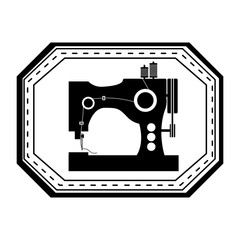 monochrome silhouette sewing machine in frame vector illustration