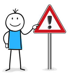 Achtung Schild mit Ausrufezeichen zeigt die Figur