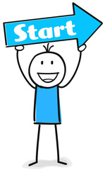 Figur mit Pfeil auf dem Start steht