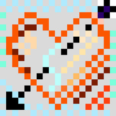 The pixel grid. Heart Valentine. Retro graphics. Art Valentina's day. Template for business cards, flyers, brochures. Vector illustration