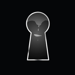 couple behind keyhole design illustration