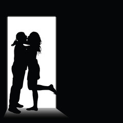 couple front of the door design illustration