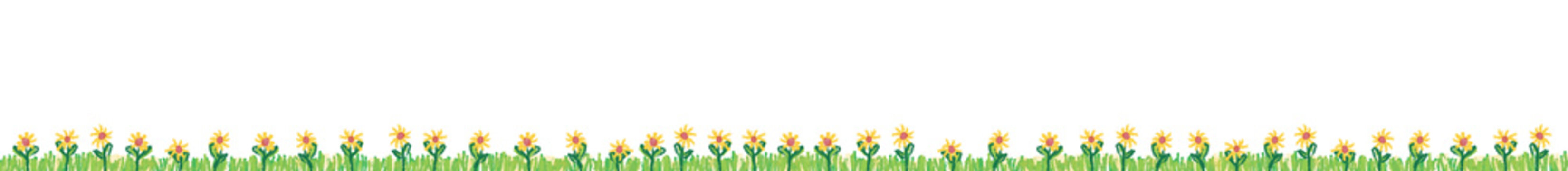 Illustration: Grüne Wiese mit gelben Blumen / farbig, Vektor, freigestellt