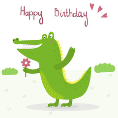 funny cute crocodile cartoon style. vector print