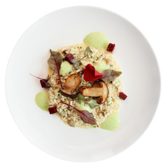 Risotto with fried porcini mushrooms isolated on white © Kondor83