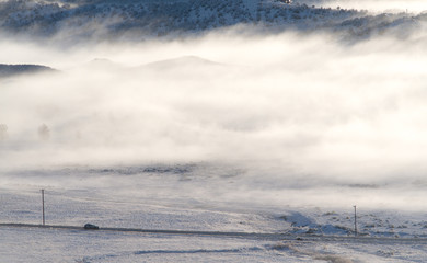 snow mist  in little town colorado