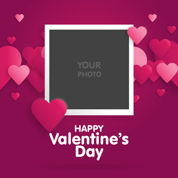 Postcard Happy Valentines Day with a blank template for photo. Vector illustration