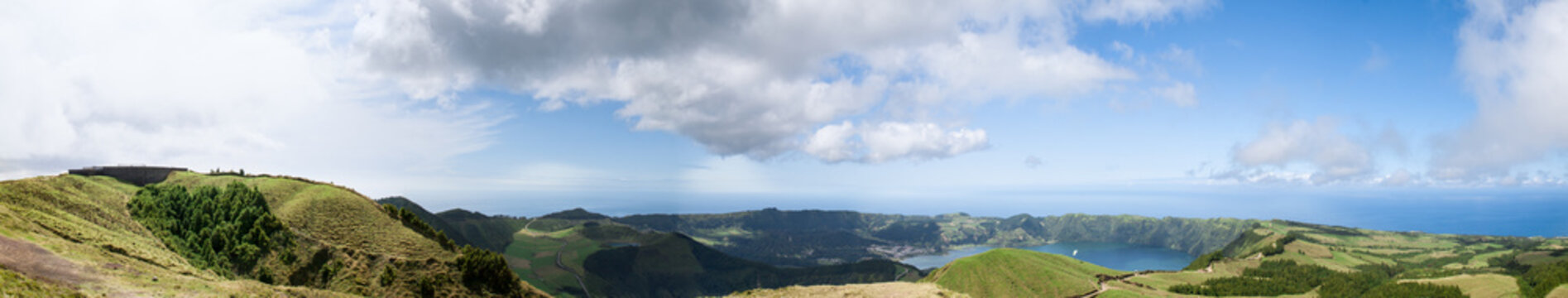 Panorama of Lagoa Verde with Ocean in Background, Sao Miguel, Azores, Portugal