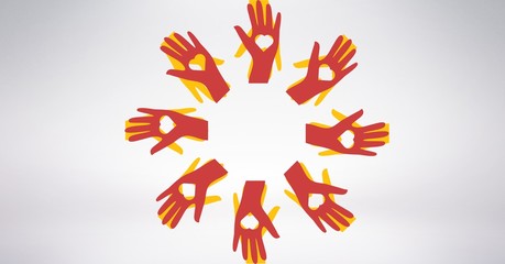 Obraz premium Conceptual image of volunteers hands with heart shaped
