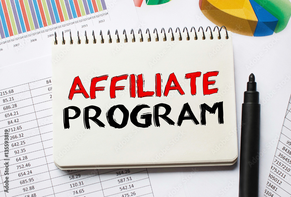 Poster notebook with toolls and notes about affiliate program