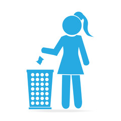 Trash bin and woman icon