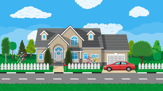 Private suburban house with car