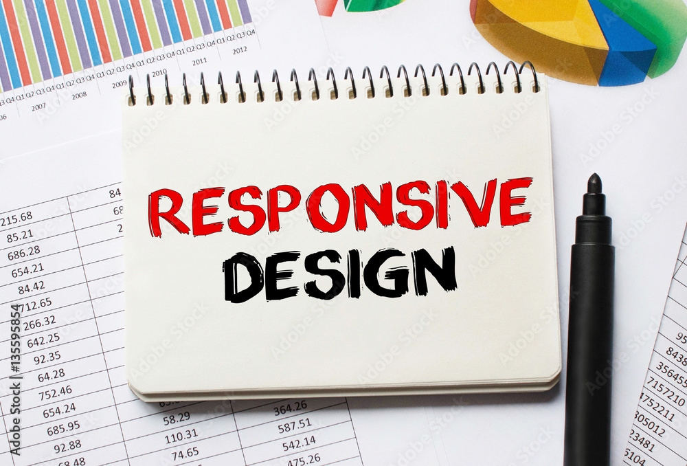Poster notebook with toolls and notes about responsive design