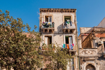 Facade of a residential building in Catania, Sicily