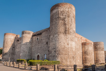 Fototapeta na wymiar Panorama of the Castello Ursino, also known as Castello Svevo di Catania, is a castle in Catania