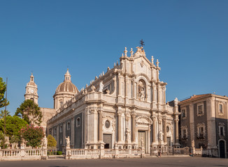 Fototapeta na wymiar Piazza Duomo or Cathedral Square with Cathedral of Santa Agatha or Catania duomo in Catania