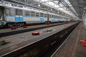 Naklejka premium The depot with workshops for the repair of subway's rolling stock and metro wagons