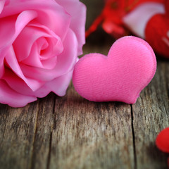 Fototapeta na wymiar Heart and rose pink.