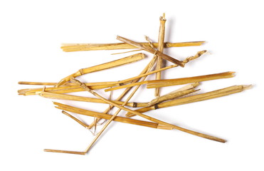 pile straw isolated on white background and texture, top view