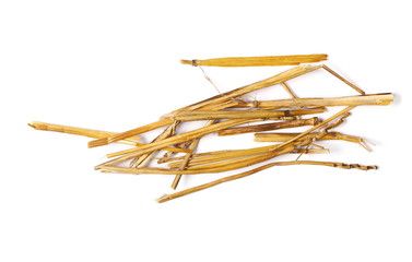 pile straw isolated on white background and texture, top view