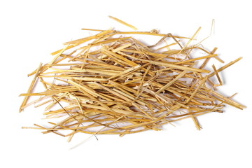 pile straw isolated on white background and texture, top view