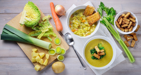 Savoy cabbage soup with potatoes leeks and carrots