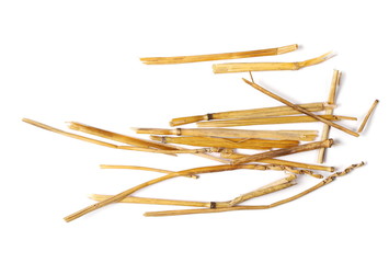 pile straw isolated on white background and texture, top view