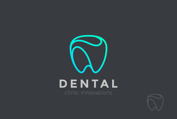 Dental Clinic Logo Tooth abstract Linear Dentist stomatology - obrazy, fototapety, plakaty