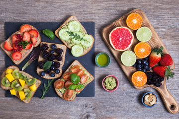 Selection of vegetarian toasts sandwiches
