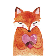 Watercolor cute fox with heart
