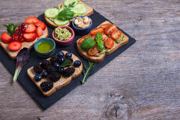 Selection of vegetarian toasts sandwiches