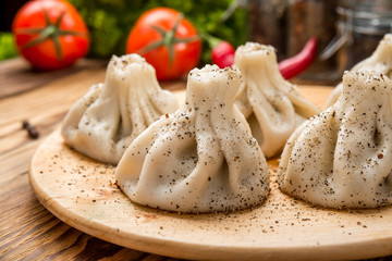 Georgian dumplings Khinkali with meat