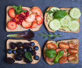 Selection of vegetarian toasts sandwiches