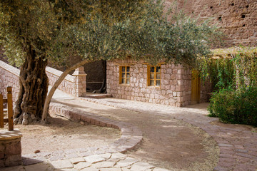 Obraz premium Saint Catherine's Monastery lies on the Sinai Peninsula, at the mouth of a gorge at the foot of Mount Sinai, in the city of Saint Catherine.