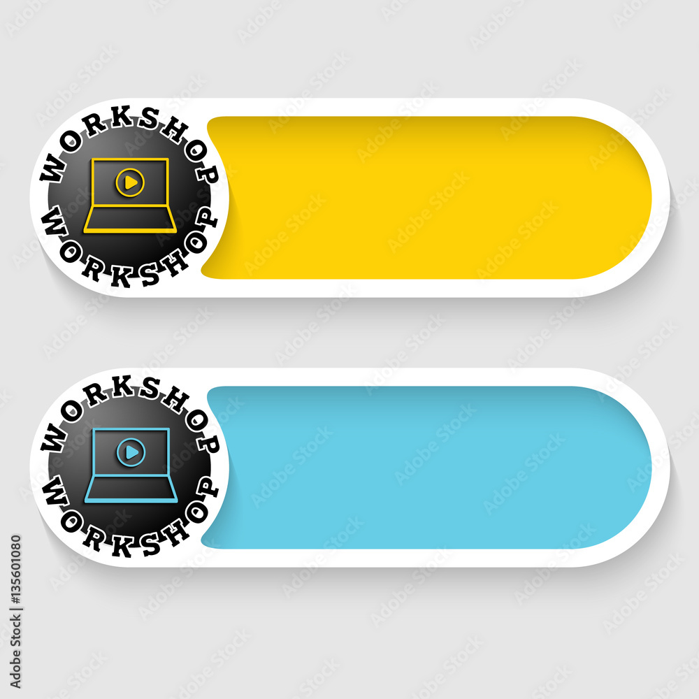 Poster set of two vector abstract buttons and workshop icon