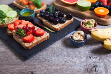 Selection of vegetarian toasts sandwiches
