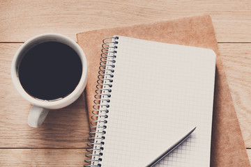 Office supplies, writing concept on wood background