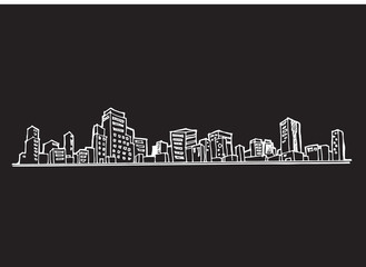 City skylines in cartoon doodle style on chalkboard background E