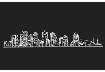 City skylines in cartoon doodle style on chalkboard background E
