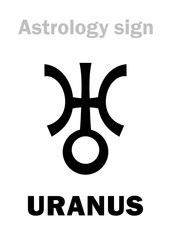 Astrology Alphabet: URANUS, Transsaturn higher global planet. Hieroglyphics character sign (single symbol).