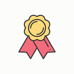 Gold medal award with ribbon. Winner line thin icon. First place leadership champion achievement. 1st place. Vector isolated illustration. Linear flat design. Success symbols. Object. Sign. Badge